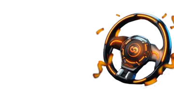 Изображение высокотехнологичного руля, представляющее пятничный бонус в Интернет-казино Вулкан 24 с динамичной гоночной темой.